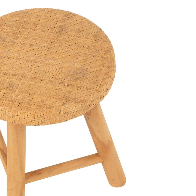 Stool - Set of 4 - Round  - Natural - Cane and Fir Wood