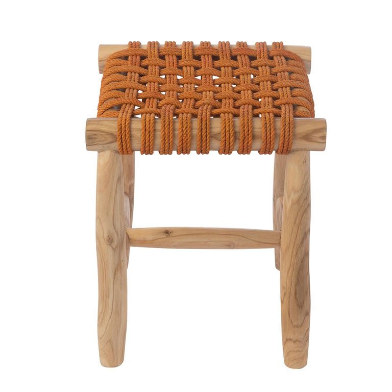 Stool - Square - Orange - Teak Wood