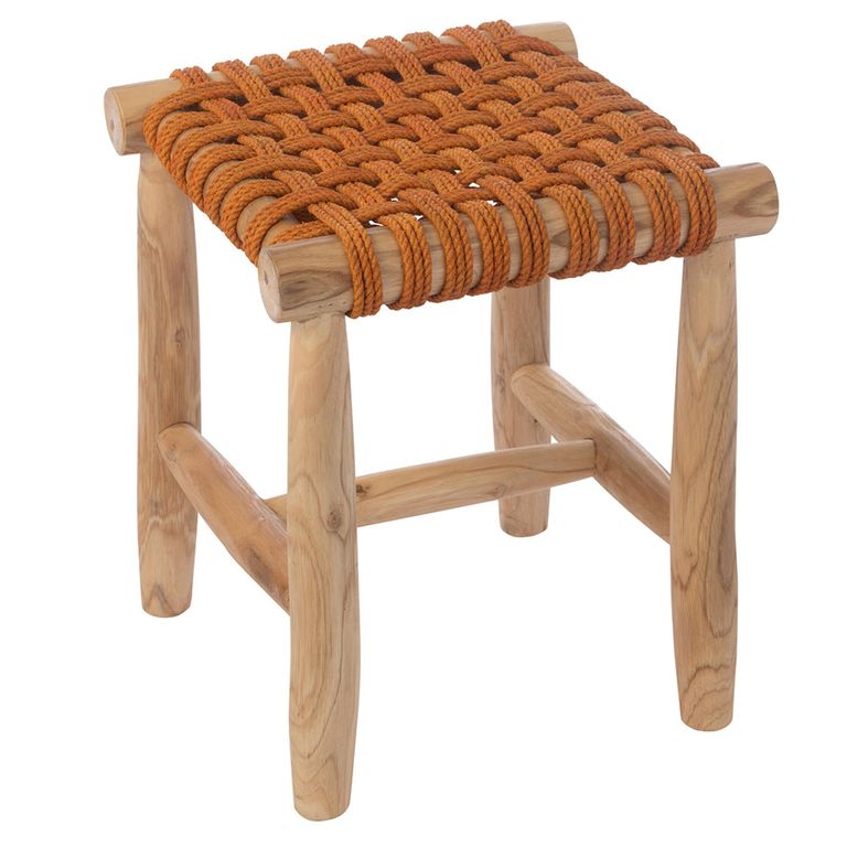 Stool - Square - Orange - Teak Wood