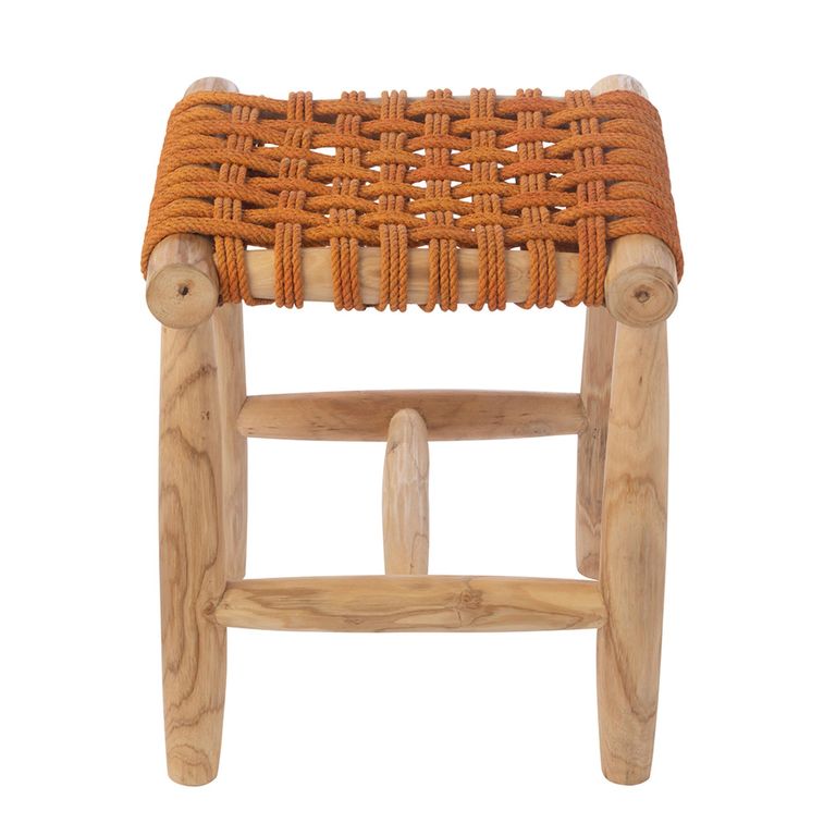 Stool - Square - Orange - Teak Wood