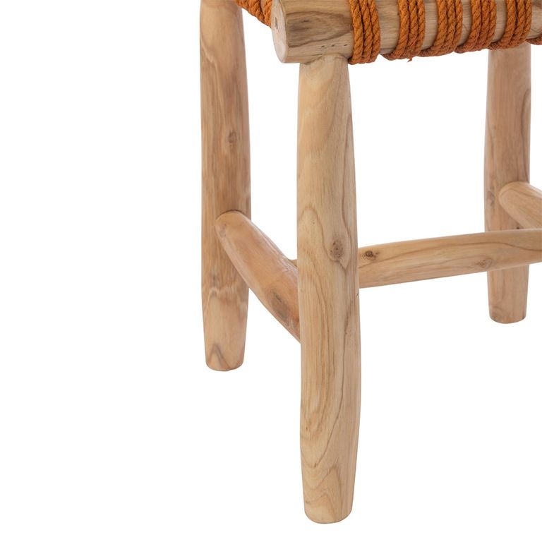 Stool - Square - Orange - Teak Wood