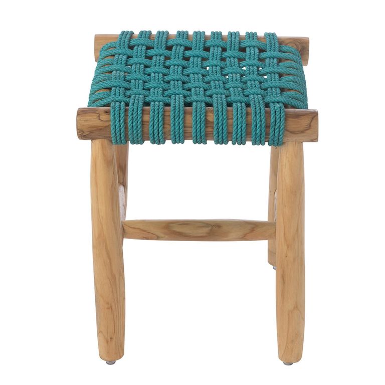 Stool - Square - Turquoise Blue - Teak Wood