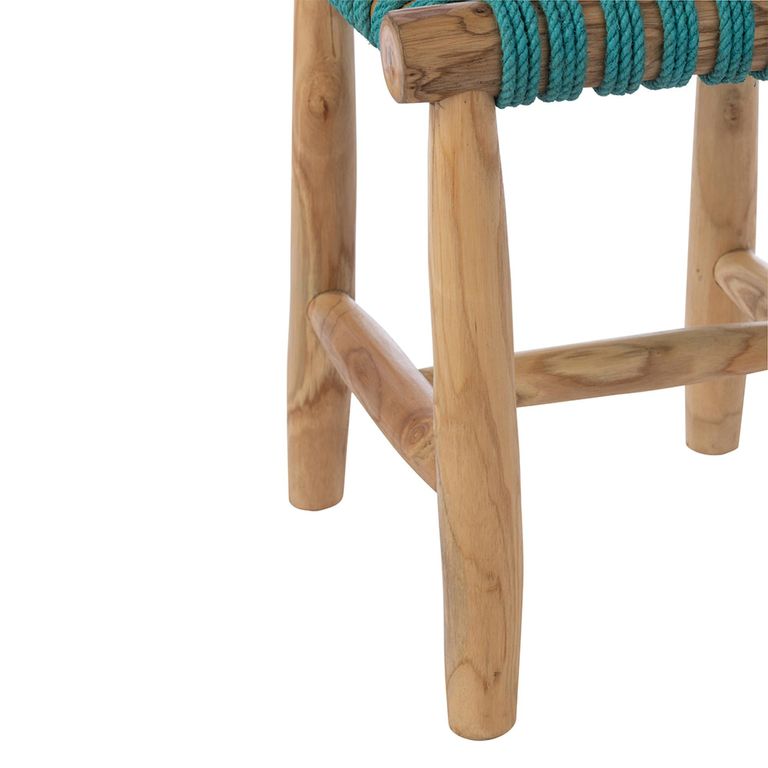 Stool - Square - Turquoise Blue - Teak Wood