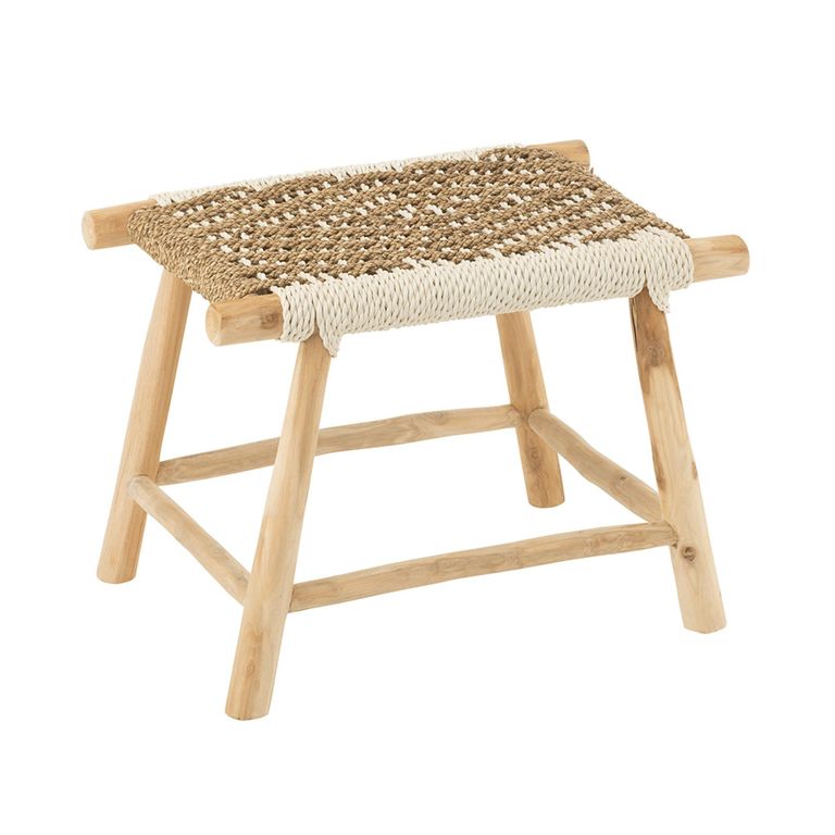 Waverly Stool - Natural and White - Seagrass and Teak Wood