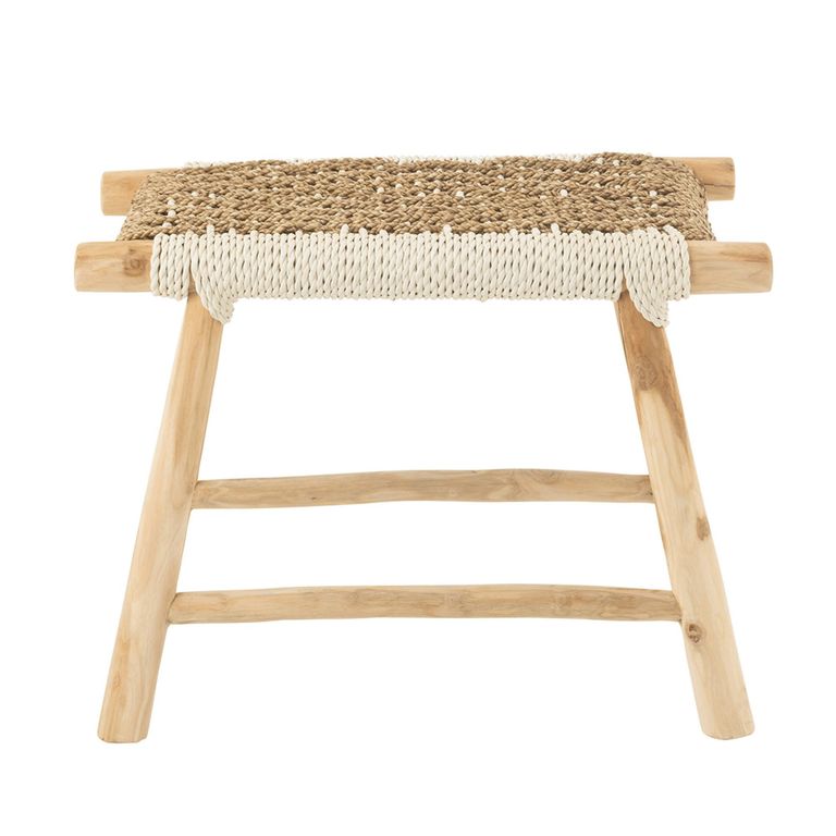 Waverly Stool - Natural and White - Seagrass and Teak Wood