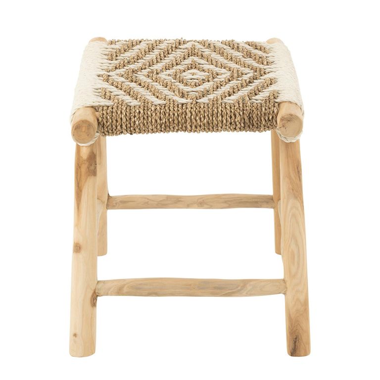 Waverly Stool - Natural and White - Seagrass and Teak Wood