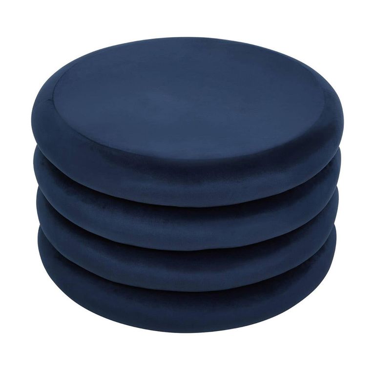 Hartford Pouffe - Round - Navy Blue Velvet Fabric