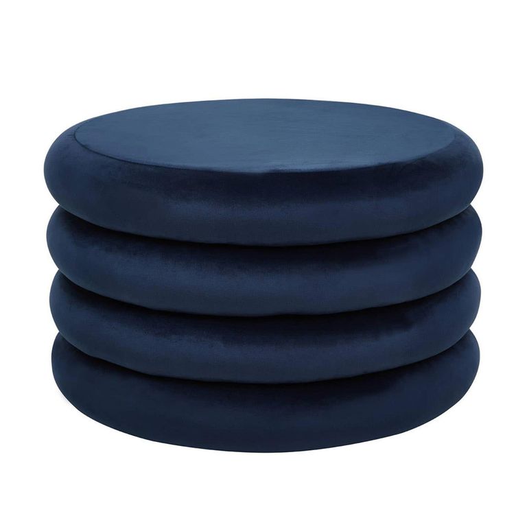 Hartford Pouffe - Round - Navy Blue Velvet Fabric
