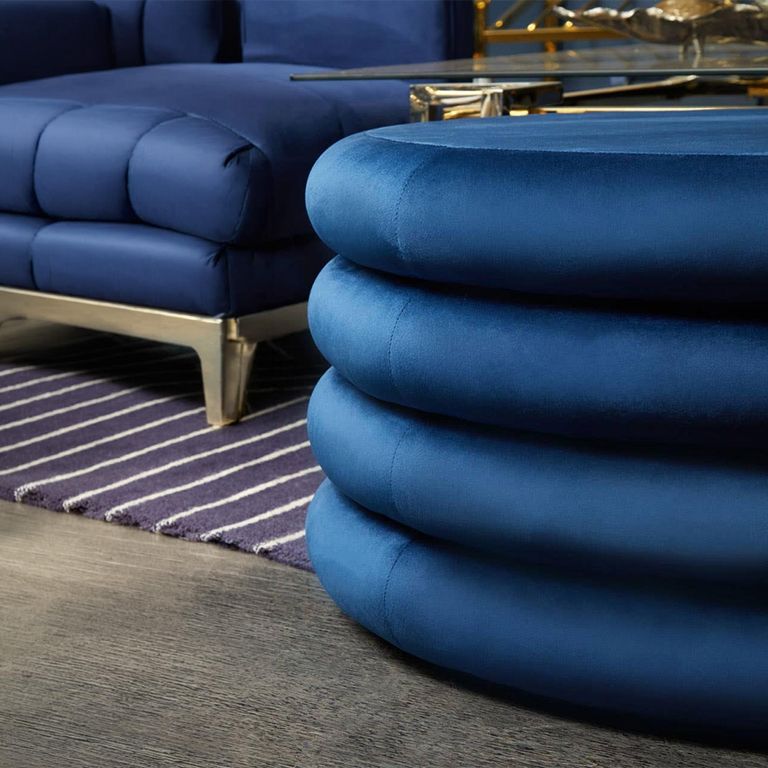 Hartford Pouffe - Round - Navy Blue Velvet Fabric