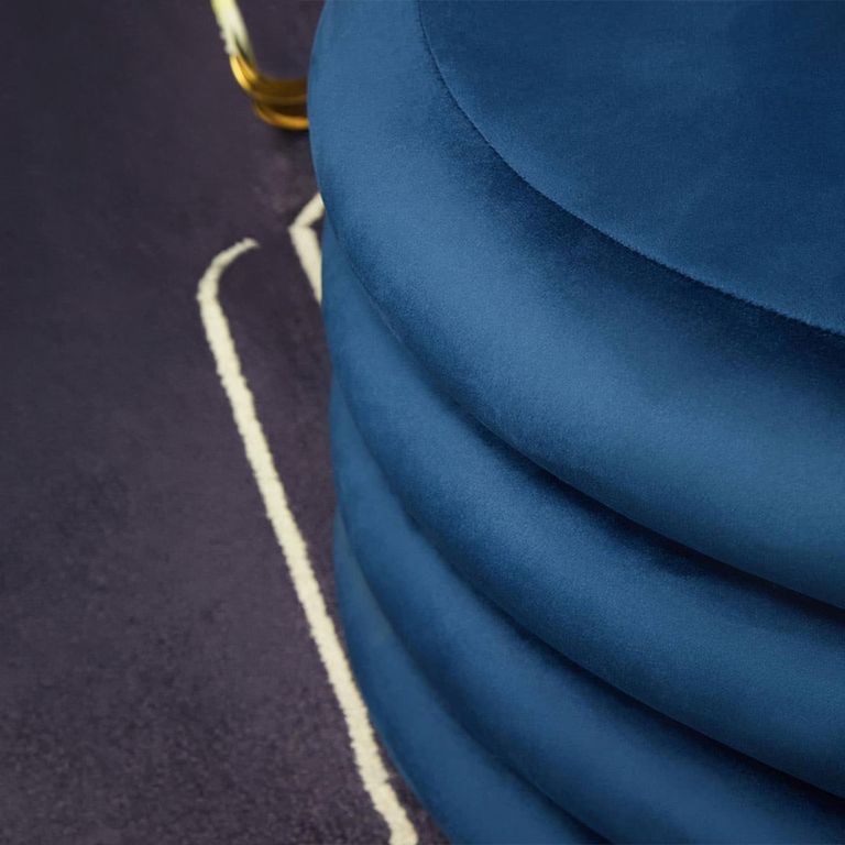 Hartford Pouffe - Round - Navy Blue Velvet Fabric
