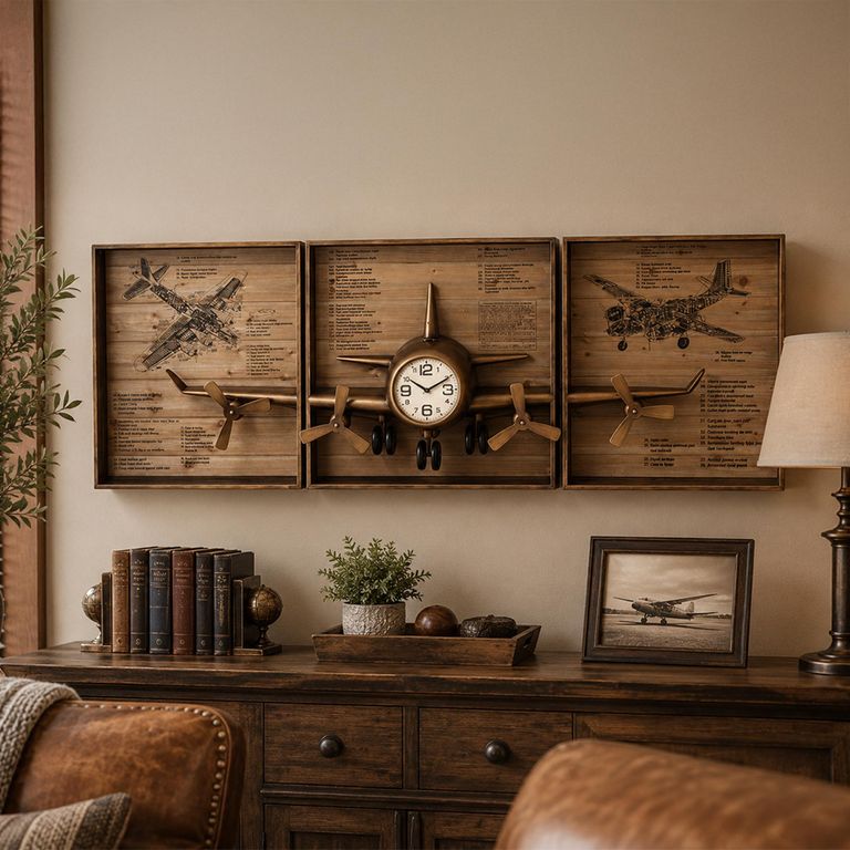 Airplane Wall Clock - Gold - Metal