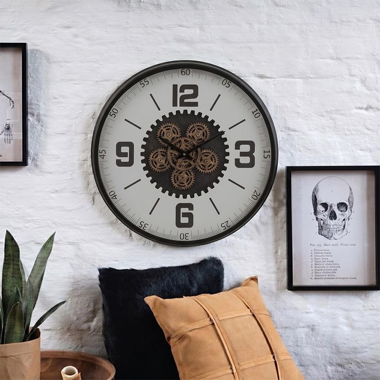 Hollow Gears Wall Clock - Round - Black and White - Wood