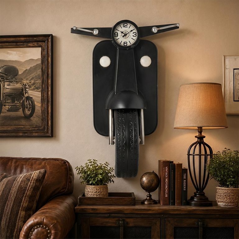 Scooter Wall Clock - Black - Metal