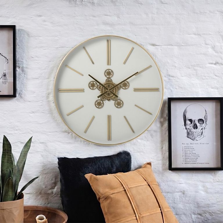 Wall Clock - Round - Large - White and Gold - Metal