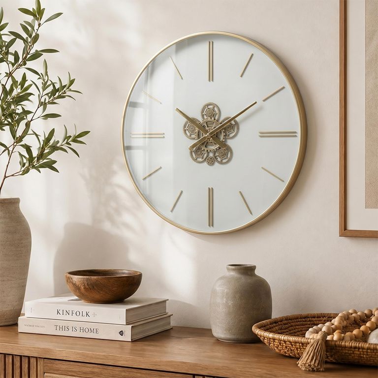 Wall Clock - Round - Small - White and Gold - Metal