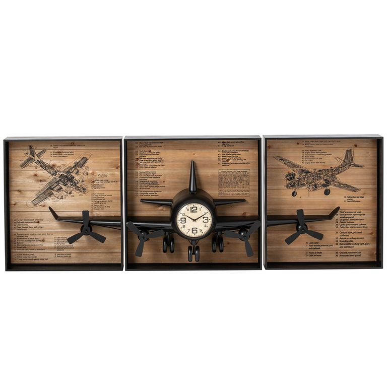 Airplane Wall Clock - Black - Metal
