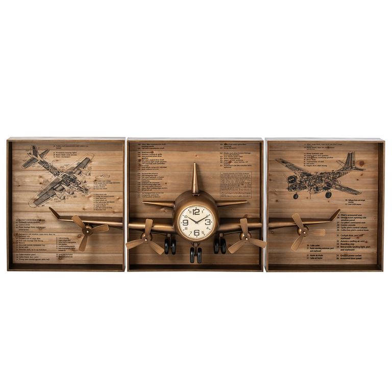 Airplane Wall Clock - Gold - Metal