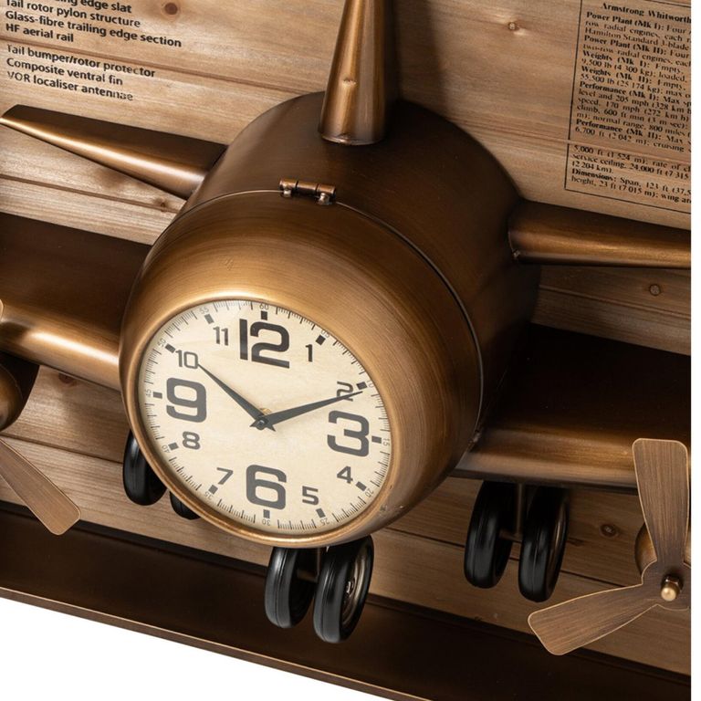 Airplane Wall Clock - Gold - Metal
