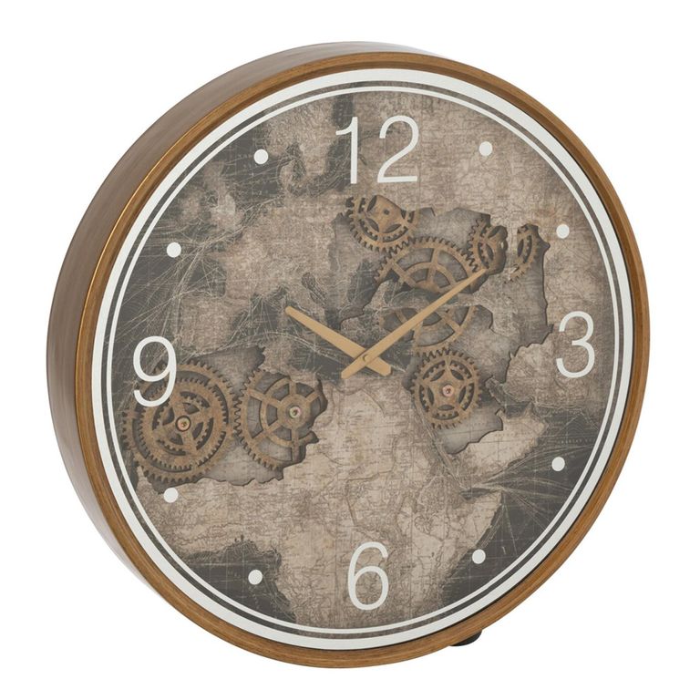 Europe Map Wall Clock - Round - Gold - Wood