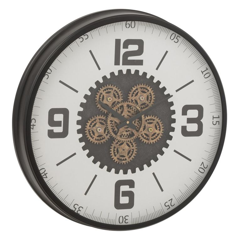 Hollow Gears Wall Clock - Round - Black and White - Wood