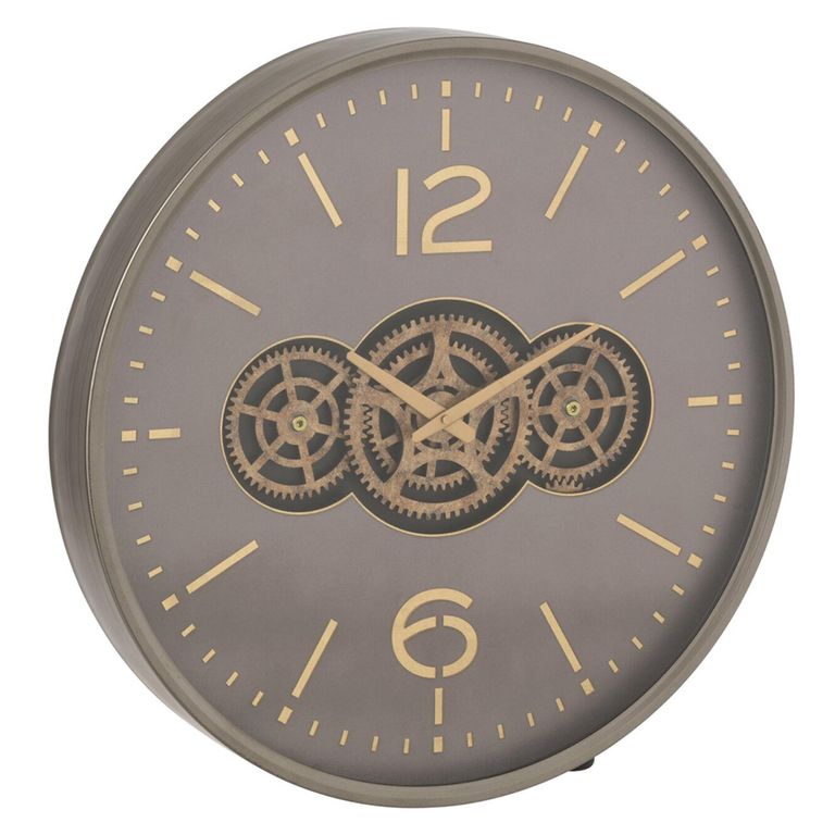 Hollow Gears Wall Clock - Round - Grey and Gold - Wood