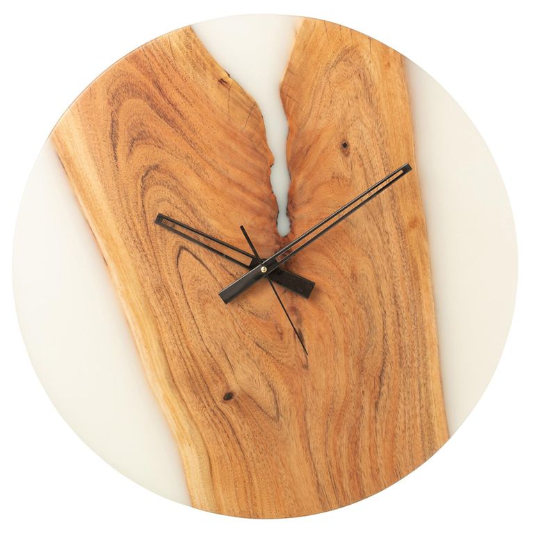 Modern Wall Clock - Round - Natural and White - Acacia Wood