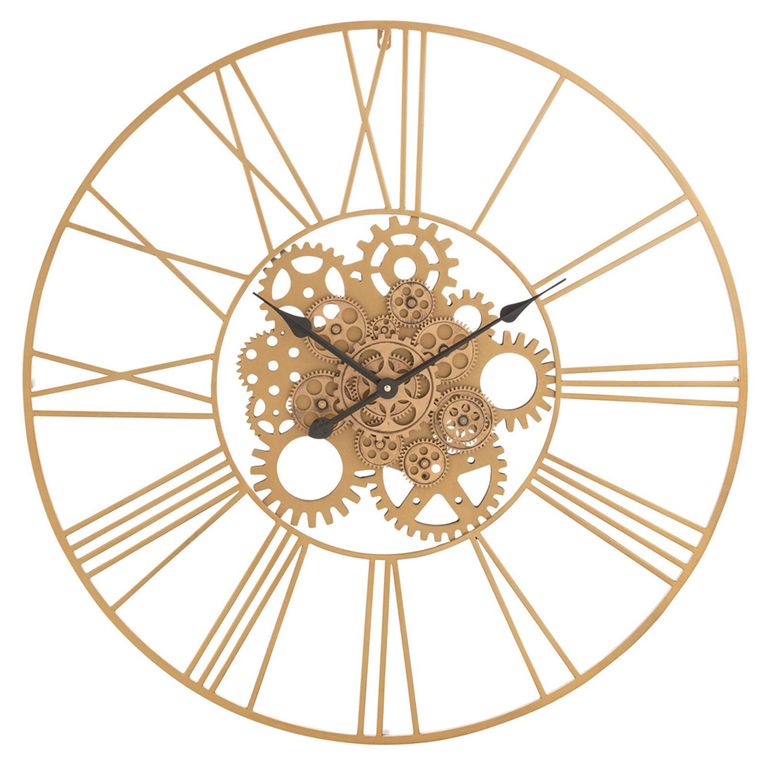 Roman Numerals Gears Wall Clock - Round - Gold - Metal