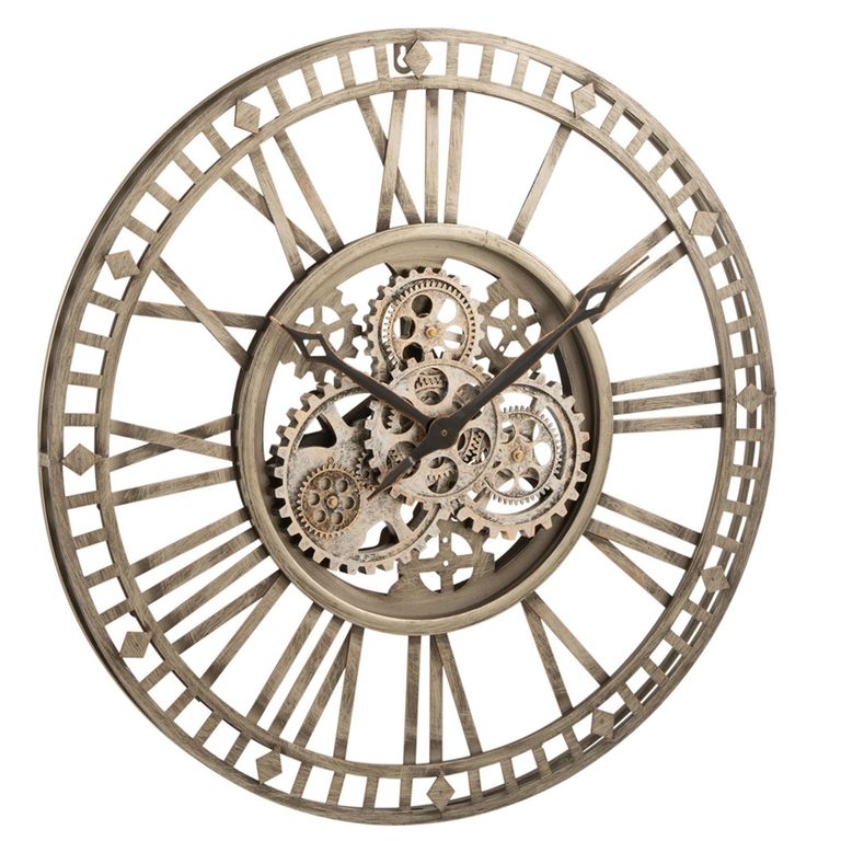 Roman Numerals Visible Mecanism Wall Clock - Round - Antique Gold - Metal