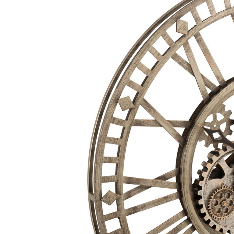 Roman Numerals Visible Mecanism Wall Clock - Round - Antique Gold - Metal