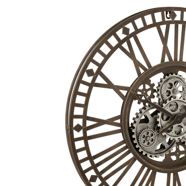 Roman Numerals Visible Mecanism Wall Clock - Round - Antique Grey - Metal