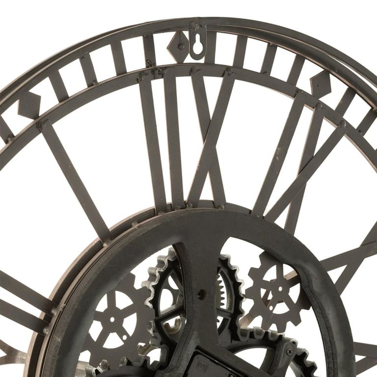 Roman Numerals Visible Mecanism Wall Clock - Round - Antique Grey - Metal