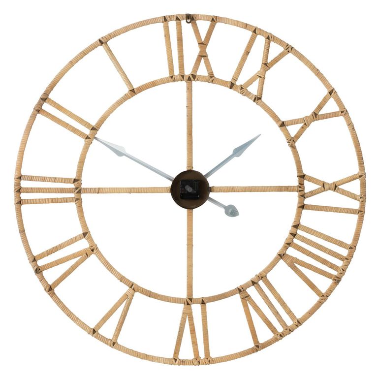 Roman Wall Clock - Round - Natural - Rattan and Metal
