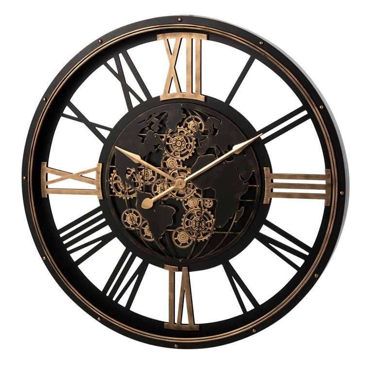 Wall Clock - Round - Black and Gold - Metal
