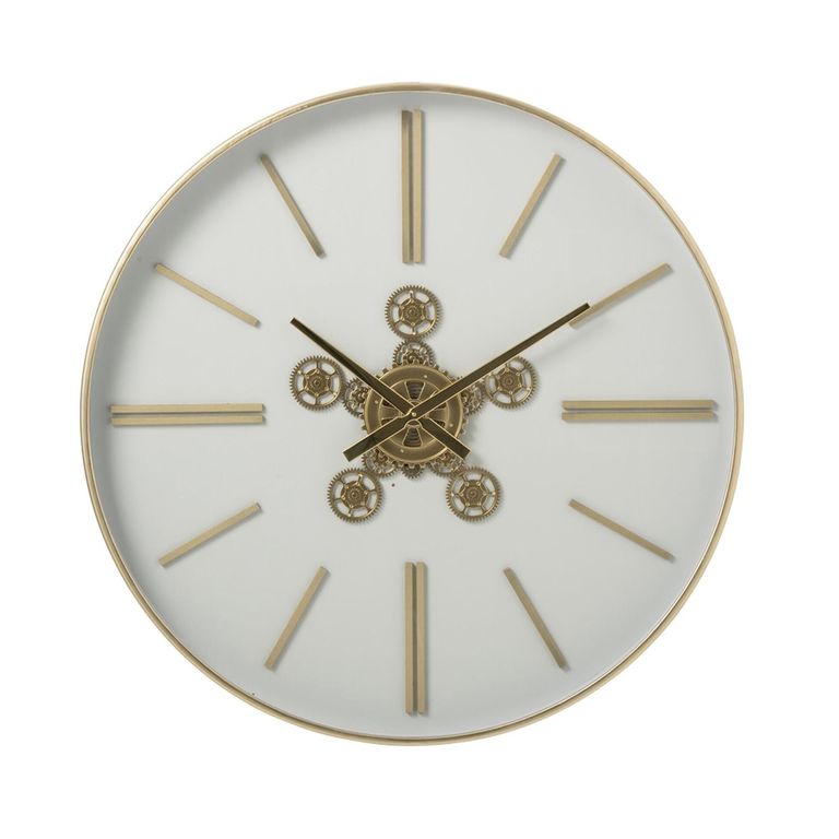 Wall Clock - Round - Large - White and Gold - Metal