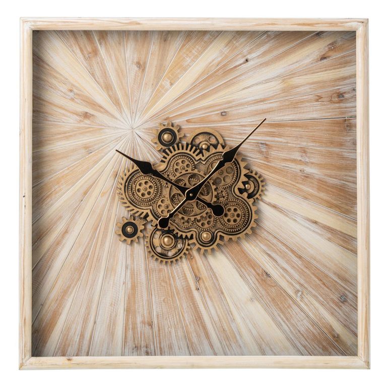 Wall Clock - Square - Large - Light Beige - Wood