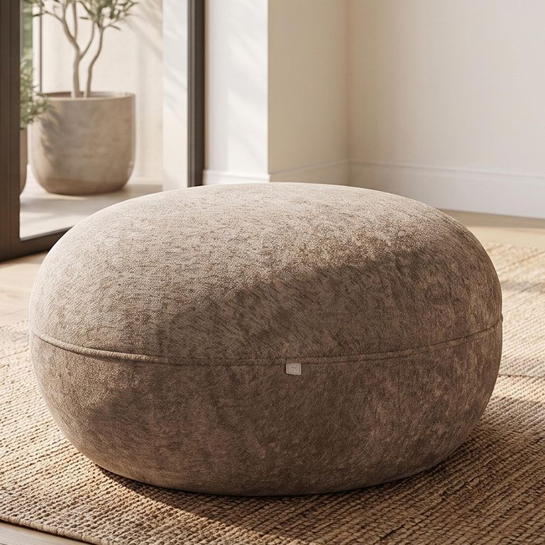 Jace Pouffe - Round - Sand - Fabric