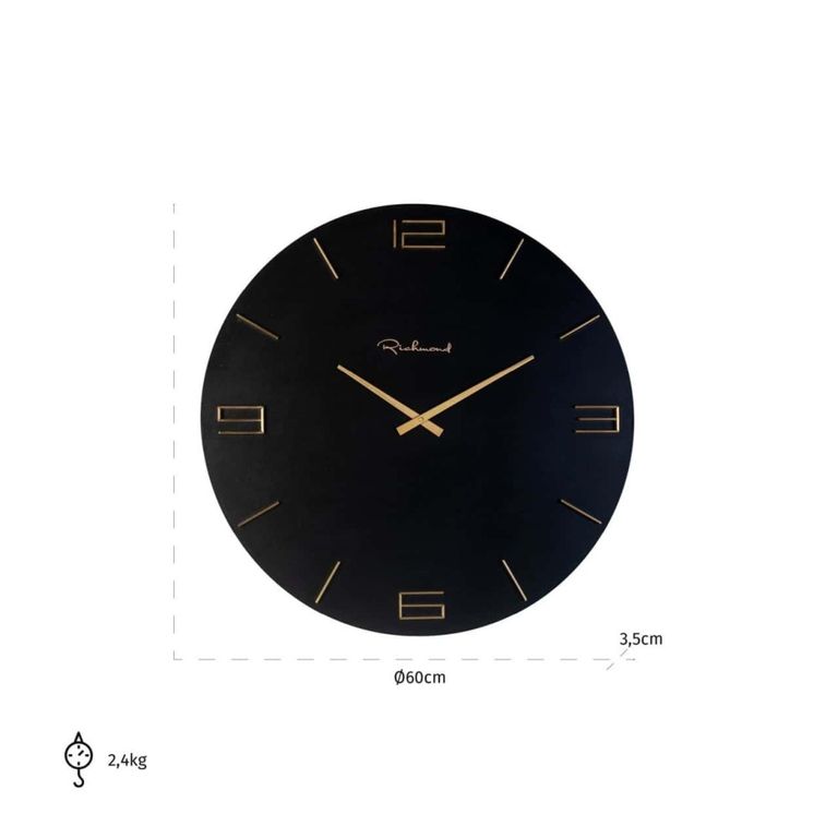 Byram Wall Clock - Round - Black and Gold - Metal