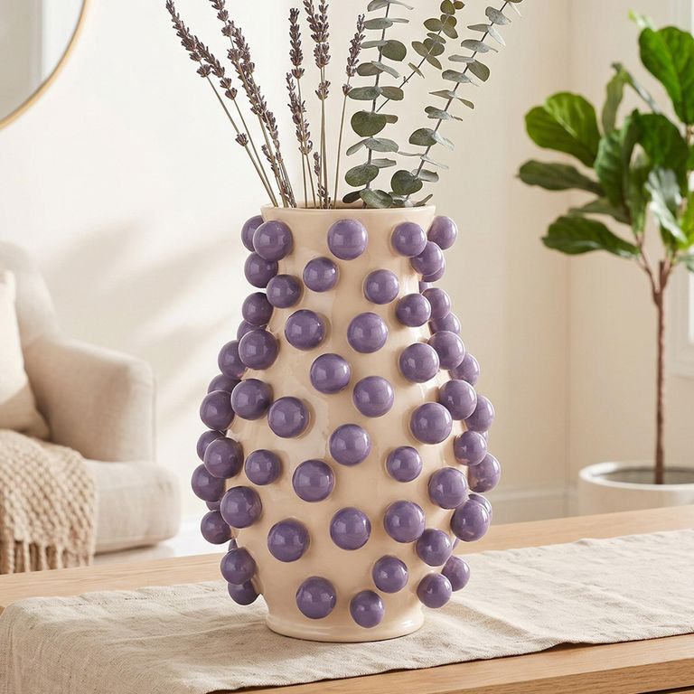 Dotty Vase - Round - Cream and Purple - Ceramic