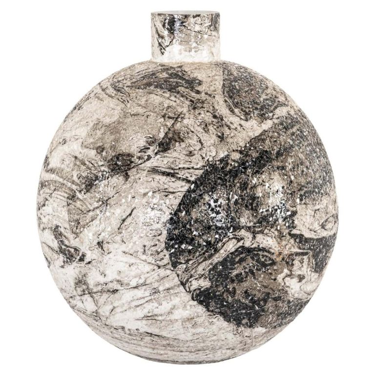 Delisha Vase - Round - Black and White - Metal