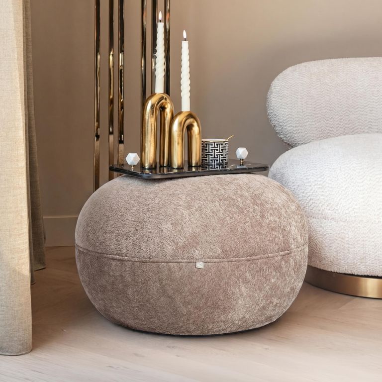 Jace Pouffe - Round - Sand - Fabric