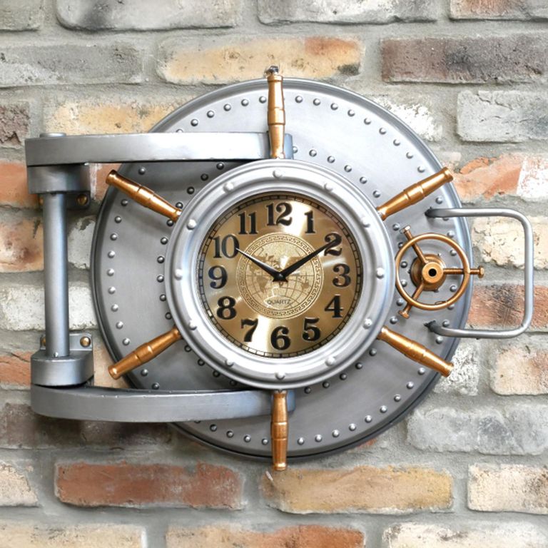 Bank Vault Wall Clock - Silver and Copper - Metal