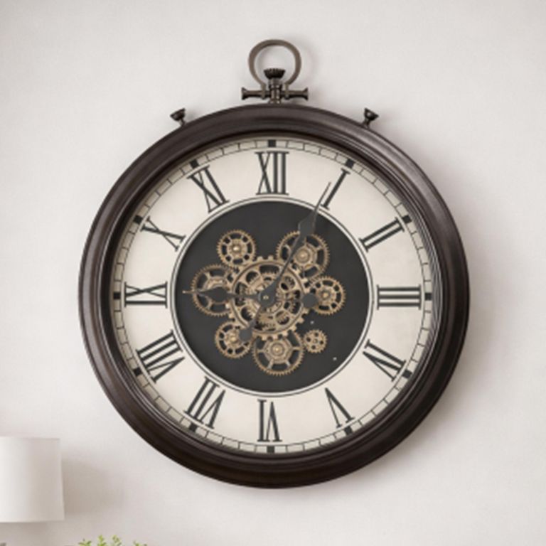 Wall Clock - with Cogs - Round - Antique Bronze - Metal