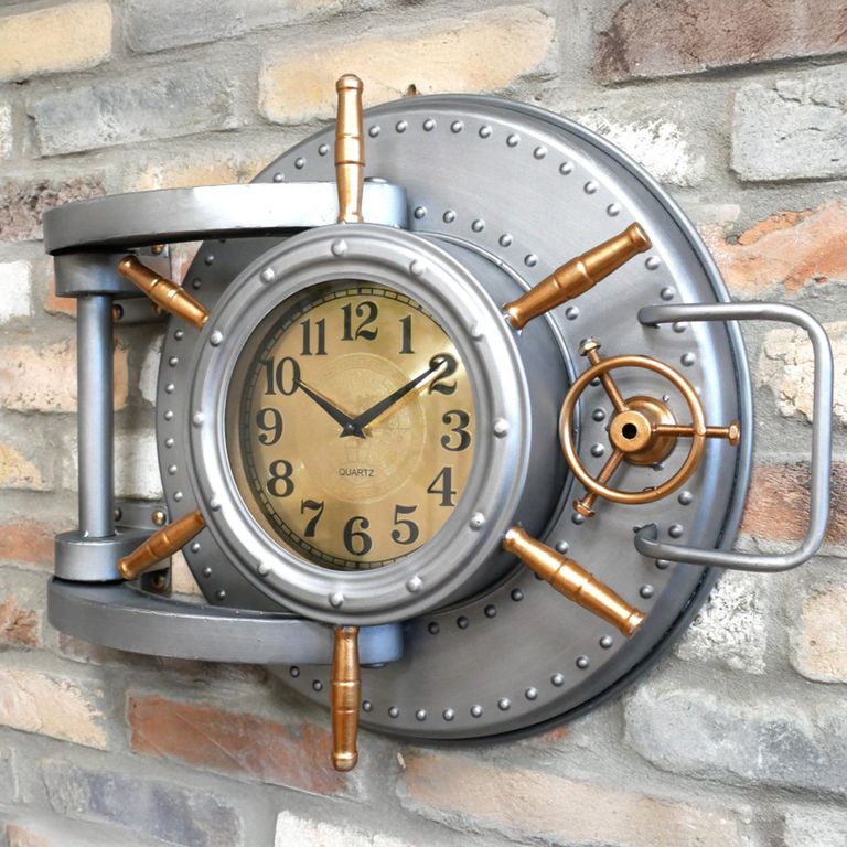 Bank Vault Wall Clock - Silver and Copper - Metal