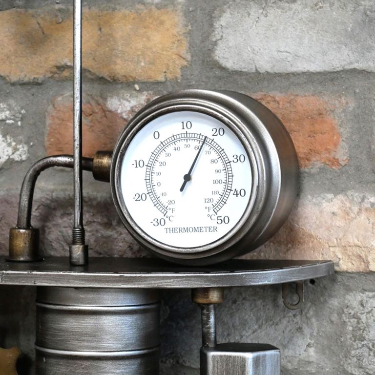 Industrial Wall Clock - Silver and Red - Steampunk Pipe - Metal