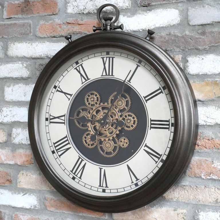 Wall Clock - with Cogs - Round - Antique Bronze - Metal