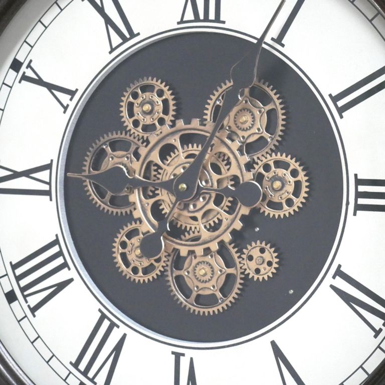 Wall Clock - with Cogs - Round - Antique Bronze - Metal