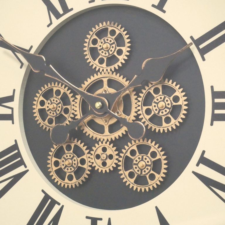 Wall Clock - with Cogs - Round - Wood and Metal