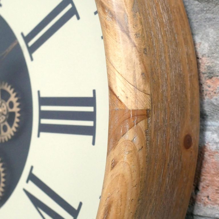 Wall Clock - with Cogs - Round - Wood and Metal