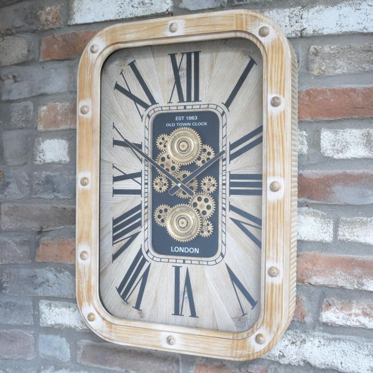 Wall Clock - with Cogs - Wood and Metal