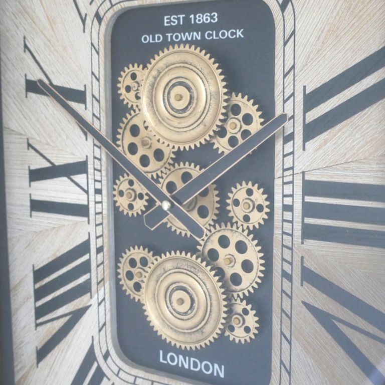 Wall Clock - with Cogs - Wood and Metal